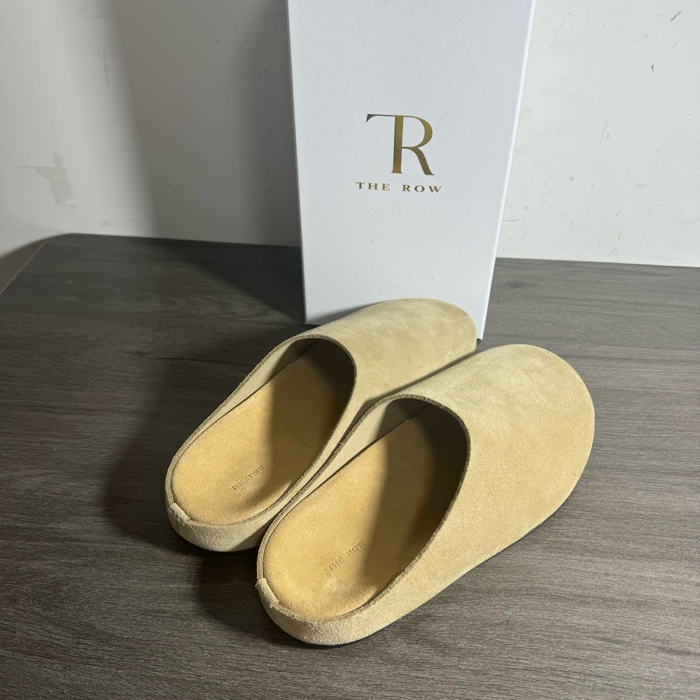 The Row Suede Slip-On Mules in Light Beige - Picture 3 of 6